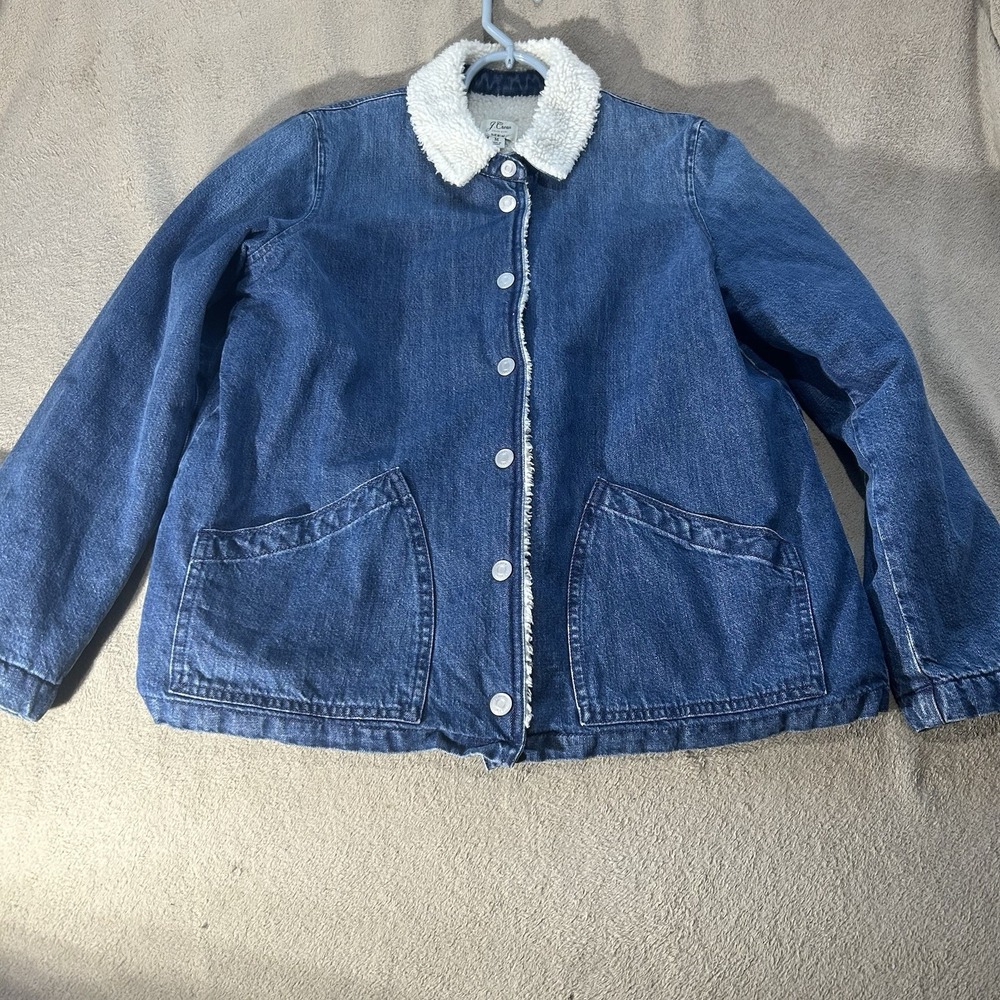 J.Crew Denim Sherpa Lined Jacket Blue Trucker Coat Womens Medium M H1912